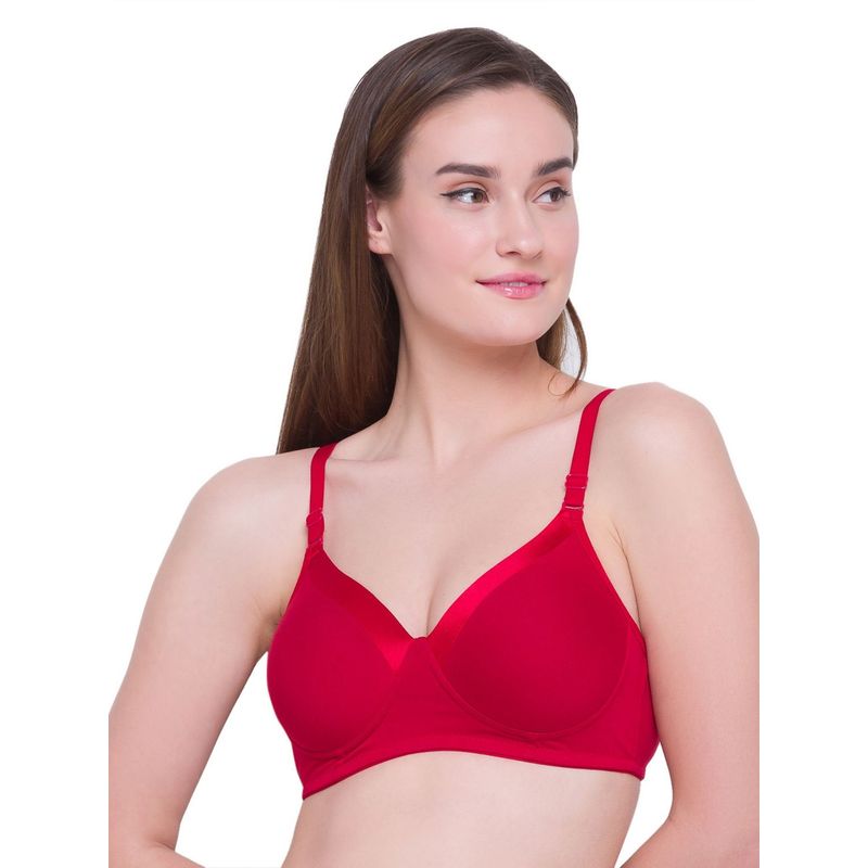 Candyskin Lightly Padded Non Wired Solid Cotton Bra - Red (32D)