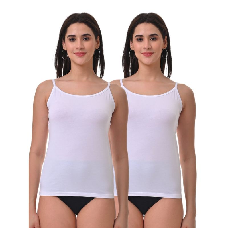 Adira Women Soft Adjustable Shoulder Elastic Camisole White (Pack of 2) (6XL)