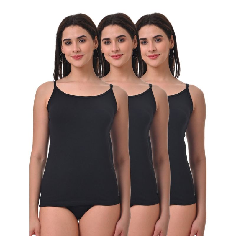 Adira Women Soft Adjustable Shoulder Elastic Camisole Black (Pack of 3) (S)