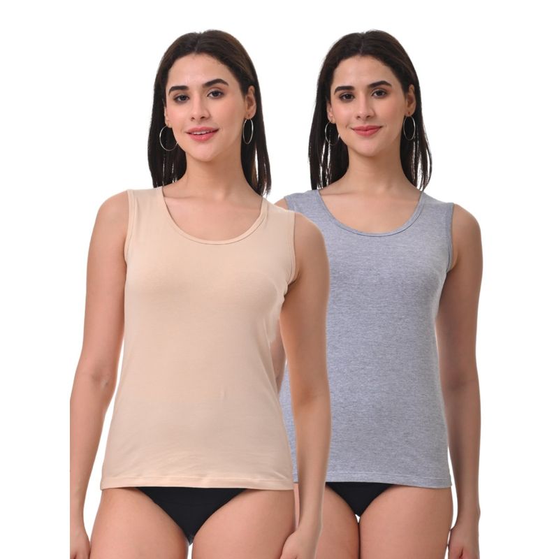Adira Inner Tank Style Camisole with Wide Shoulder Beige & Grey (Pack of 2) (S)