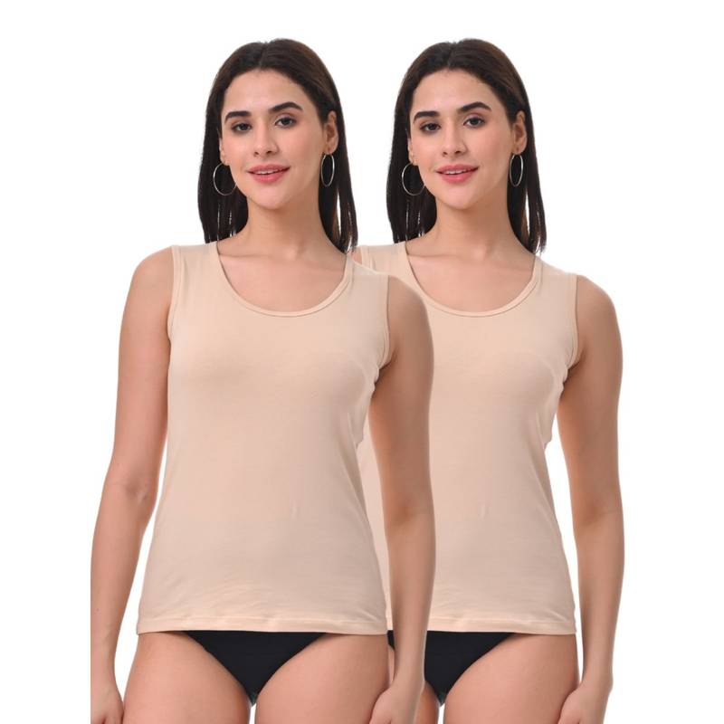 Adira Inner Tank Style Camisole with Wide Shoulder Beige (Pack of 2) (S)