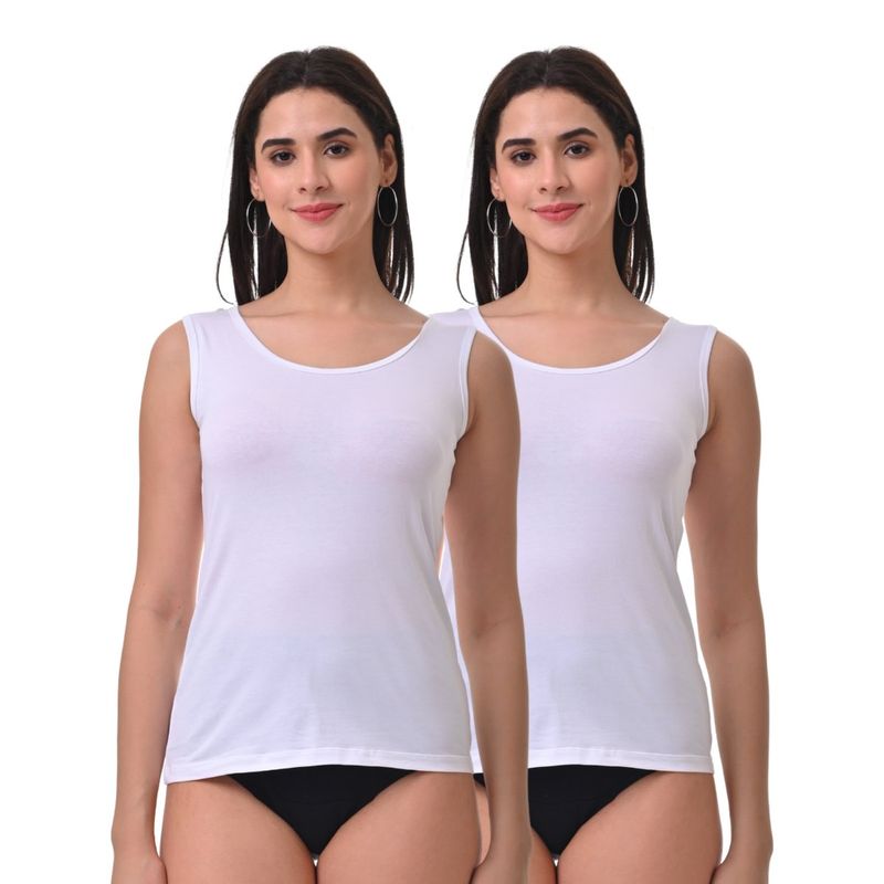 Adira Inner Tank Style Camisole with Wide Shoulder White (Pack of 2) (2XL)