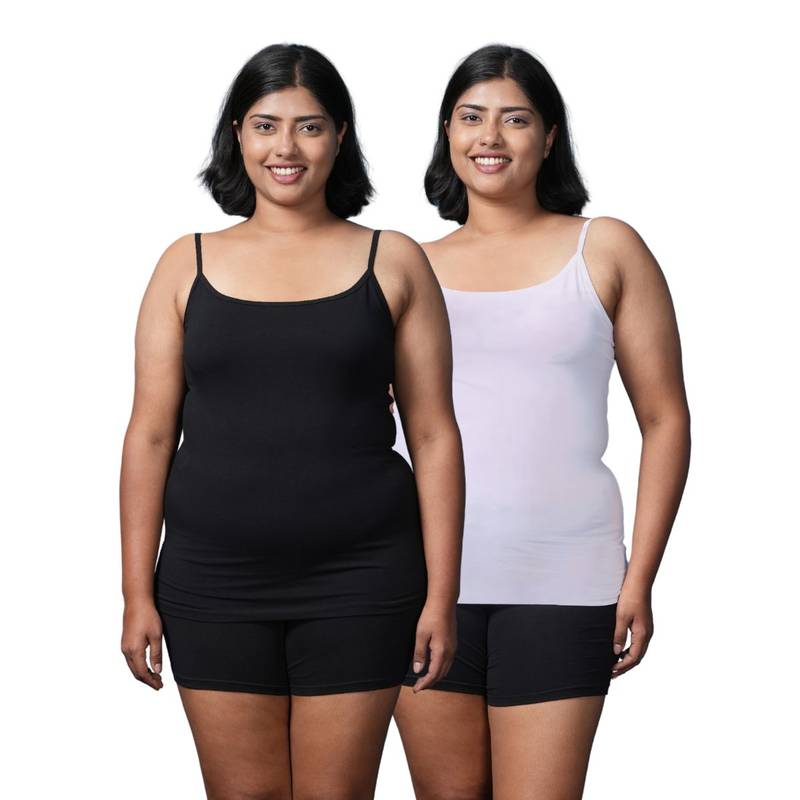 Adira Plus Size Women Soft Adjustable Shoulder Elastic Camisole Black & White (Pack of 2) (3XL)
