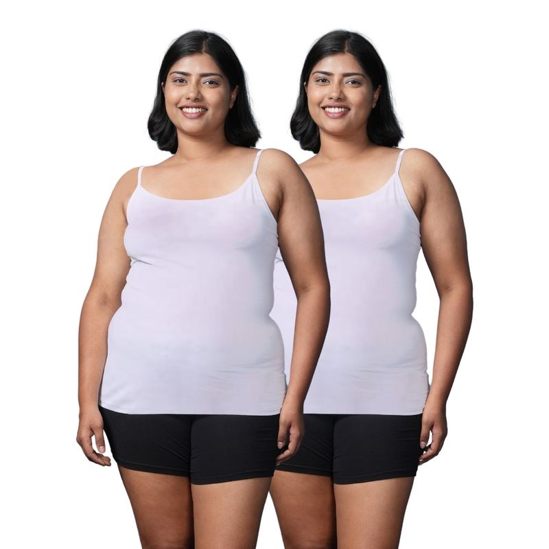 Adira Plus Size Women Soft Adjustable Shoulder Elastic Camisole White (Pack of 2) (3XL)