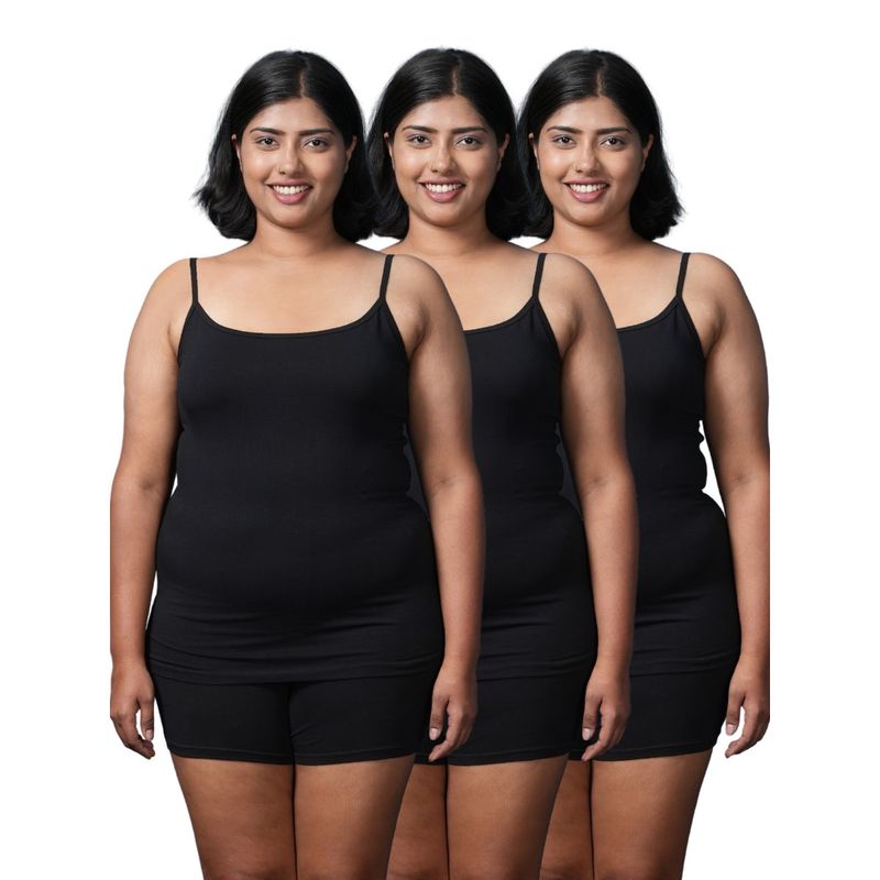 Adira Plus Size Women Soft Adjustable Shoulder Elastic Camisole Black (Pack of 3) (3XL)