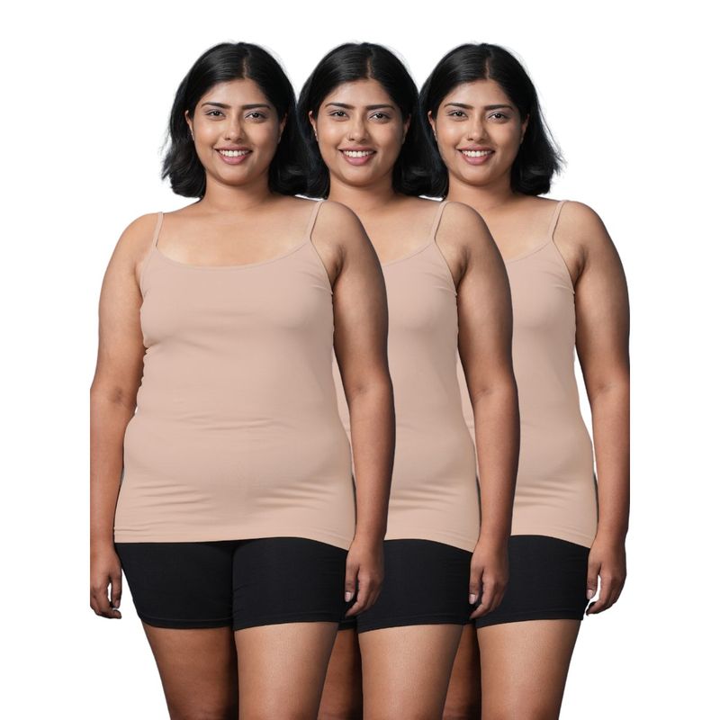 Adira Plus Size Women Soft Adjustable Shoulder Elastic Camisole Beige (Pack of 3) (3XL)