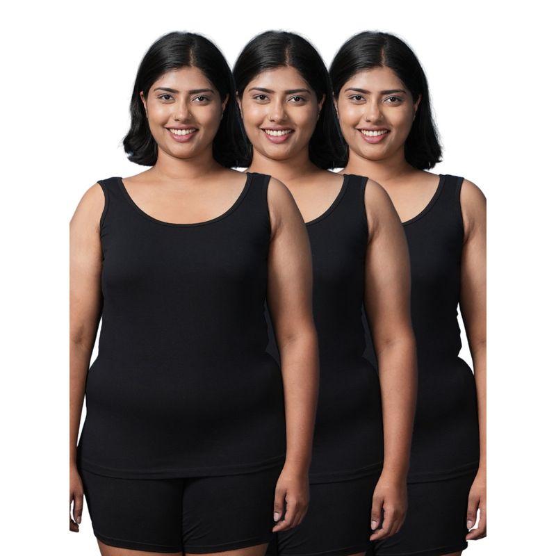 Adira Plus Size Inner Tank Style Camisole with Wide Shoulder Black (Pack of 3) (3XL)