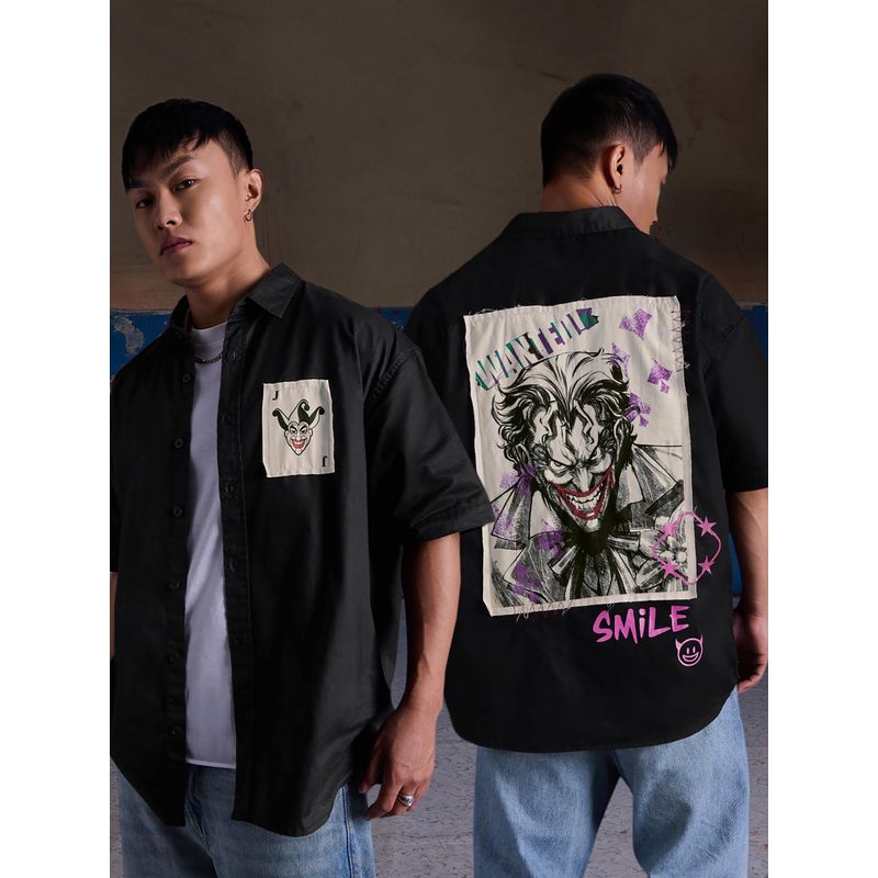 The Souled Store Black Official Joker Devil Smile Graphic Oversized Shirt (XL)