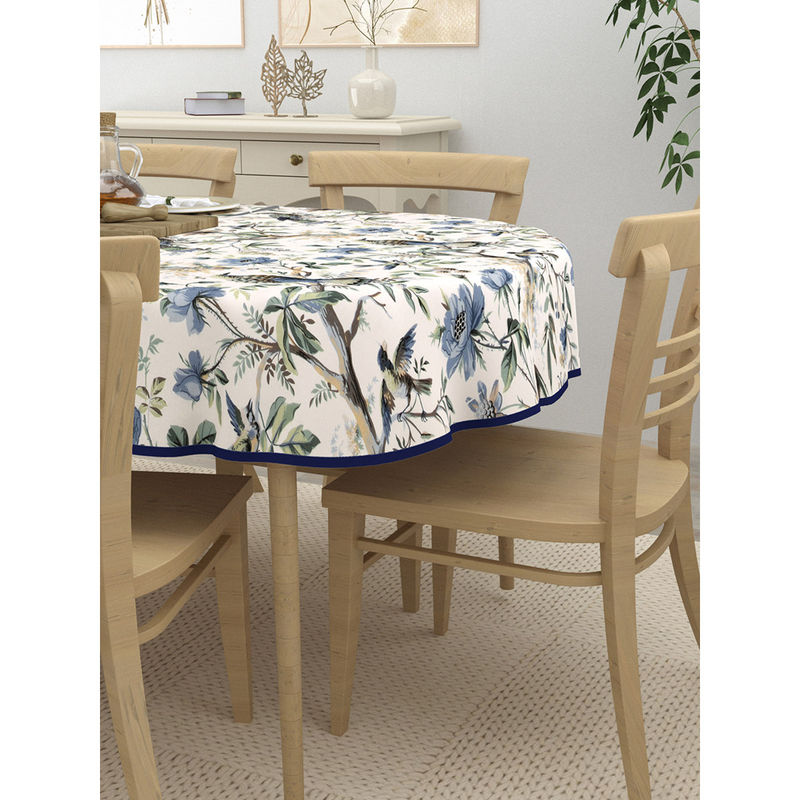 Buy The Home Story 6 Seater Oval Dining Table Cover 60x90 Inches Blue Flowers & Birds Online