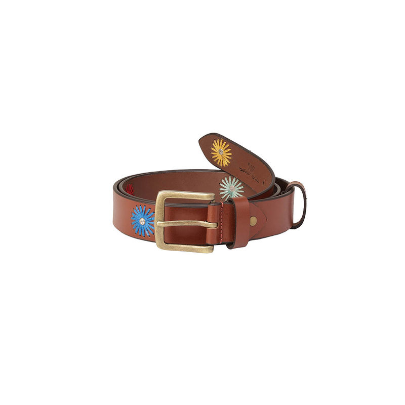 Aditi Wasan Brown Floral Embroidery Womens Leather Belt (30)