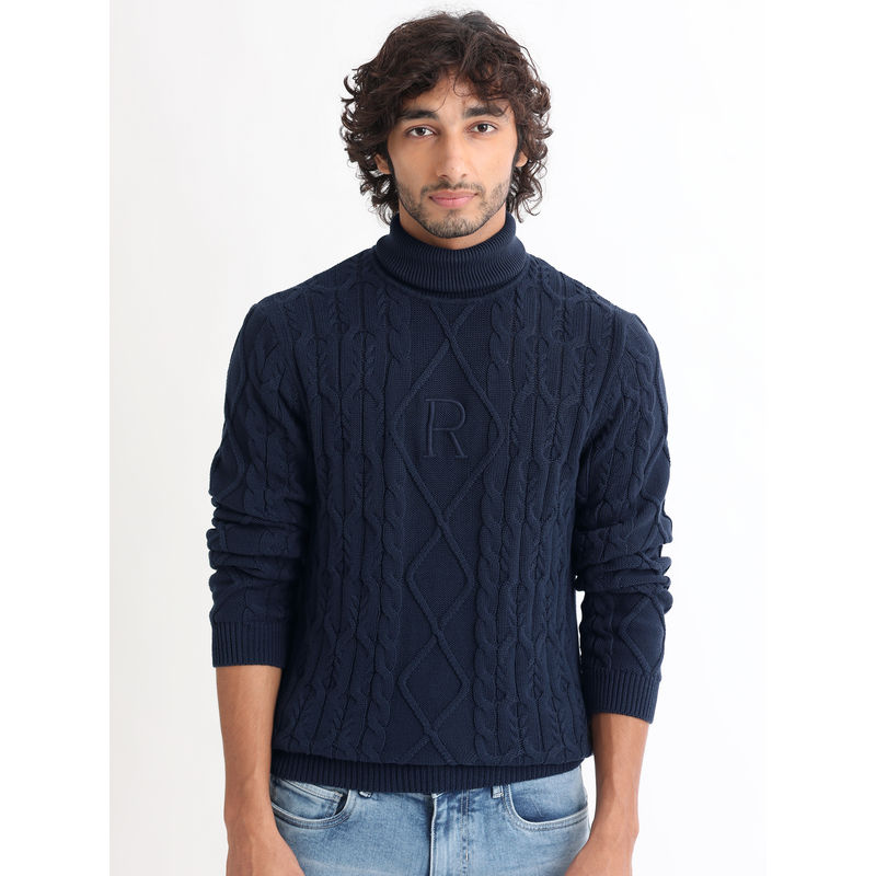 Rare Rabbit Cong Primary Navy Blue Solid Sweater (XL)