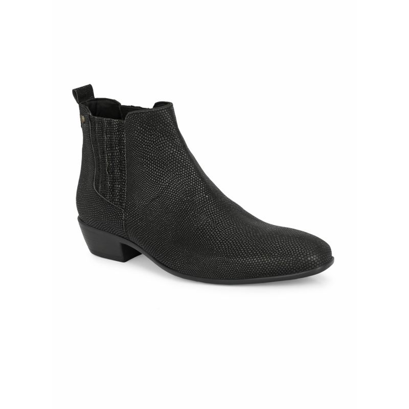 Delize Black Reptile Print Vegan Leather Mens Cowboy Chelsea Boots (UK 8)