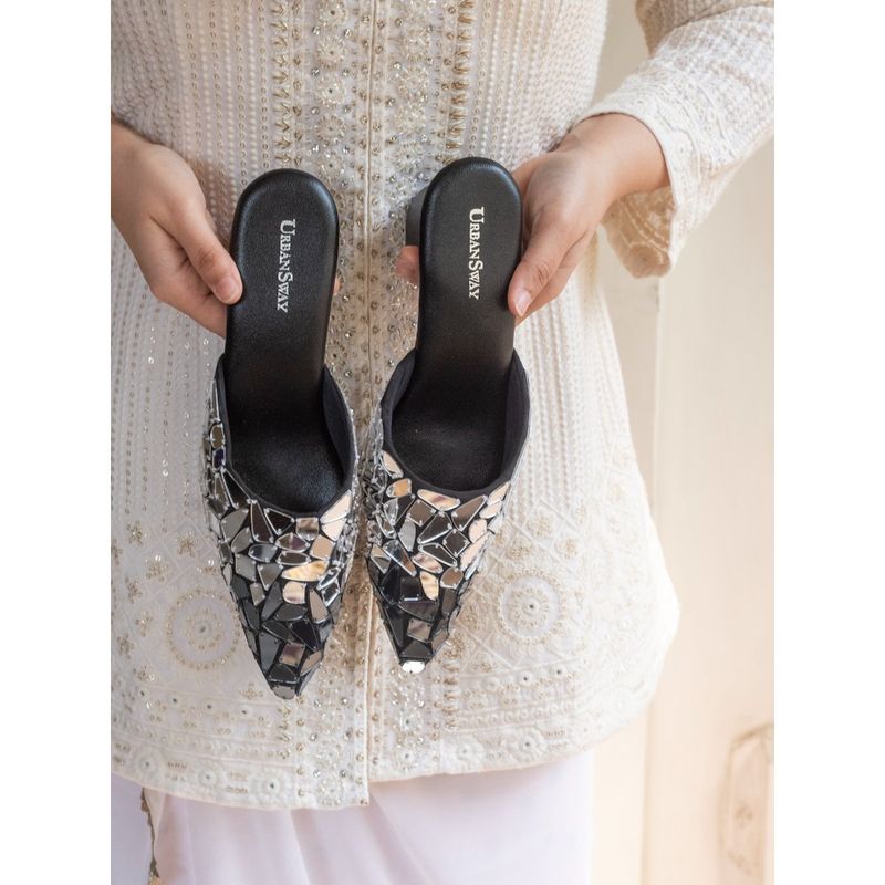 UrbanSway Silver Espejo Mules Heels (EURO 36)