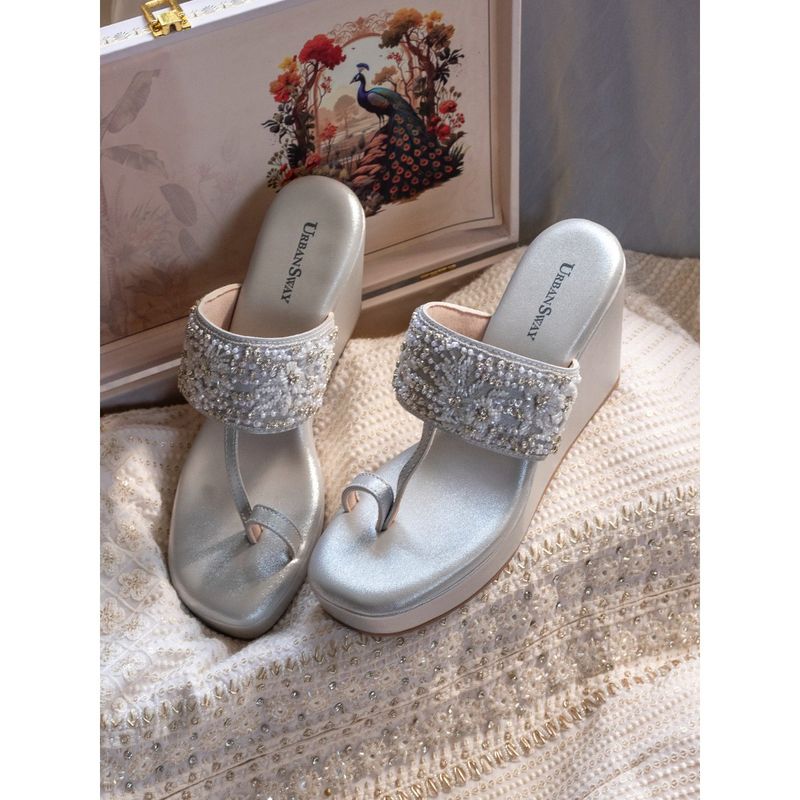 UrbanSway Aria Silver Wedges Heels (EURO 39)