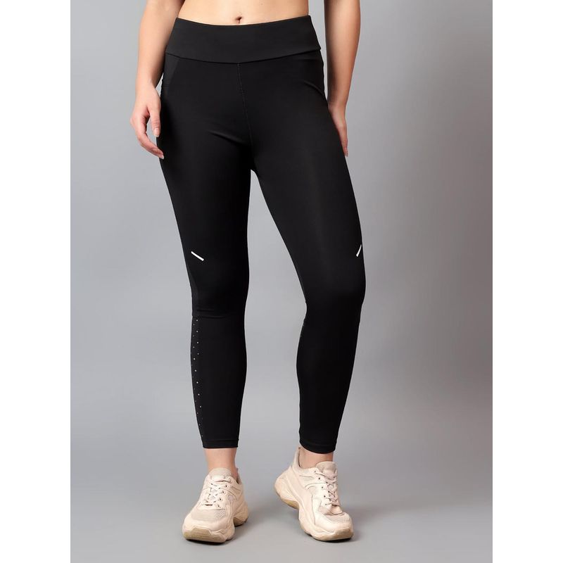 Dida Women Solid Training Black Tights (M)