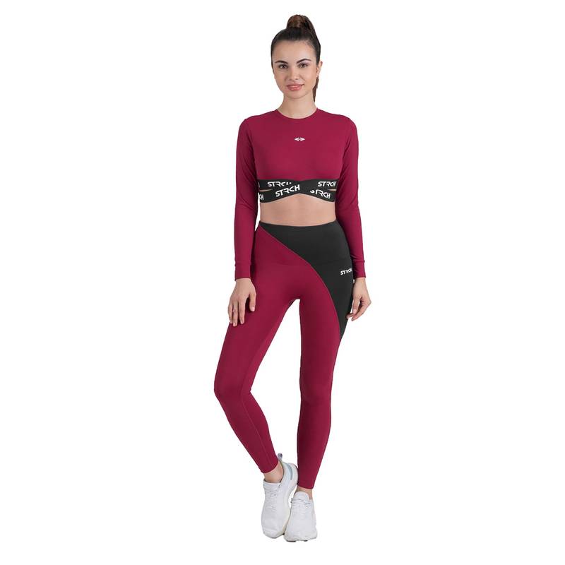 STRCH Women's Nylon On The Move Extra Maroon Leggings (L)