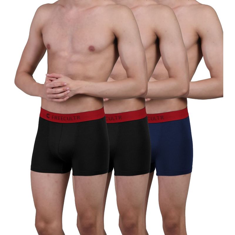 FREECULTR Mens Underwear AntiBacterial Micromodal AntiChaffing Trunk, Pack of 3 - Multi-Color (L)