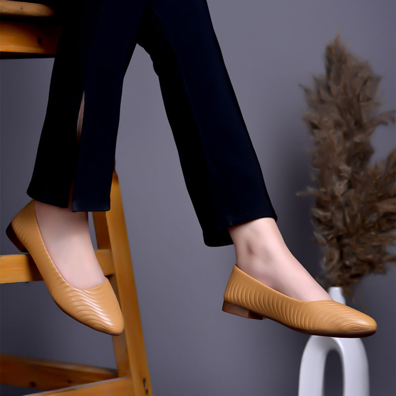 Shoetopia Tan Textured Tan Ballerinas for Women (EURO 40)