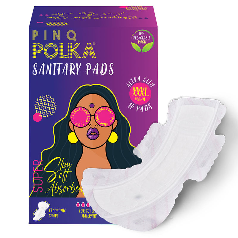 PINQ POLKA Ultra Sanitary Pads Organic Cotton Soft Feel Rash Free Wide Back