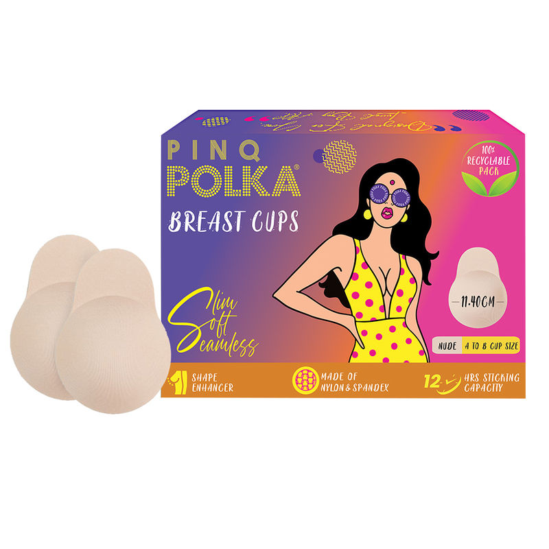 PINQ POLKA Breast Cups Nude Reusable Push Up Silicone Bra Boob Tape Skin Friendly