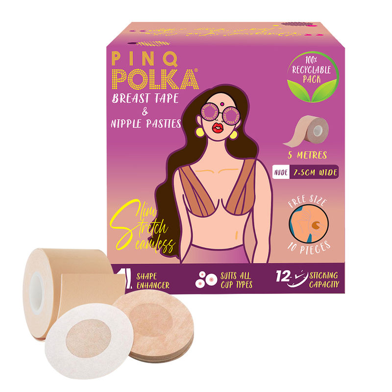 PINQ Polka Breast Lift Tape For All Cup Sizes Boob Tape With Free Nipple Pasties Body Tape - Nude