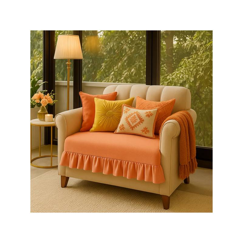 THROW PILLOW Peach Pleated Sofa Cover 65X65 Cm (1 Seater)