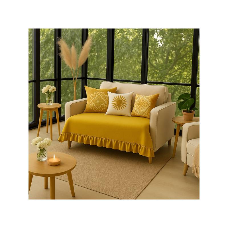 THROW PILLOW Mustard Pleated Sofa Cover 65x65 cm (1 Seater)