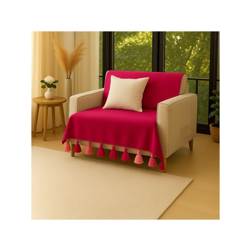 THROW PILLOW Magenta With Magenta and Light Pink Tassels Sofa Cover 65x130 cm (1 Seater)