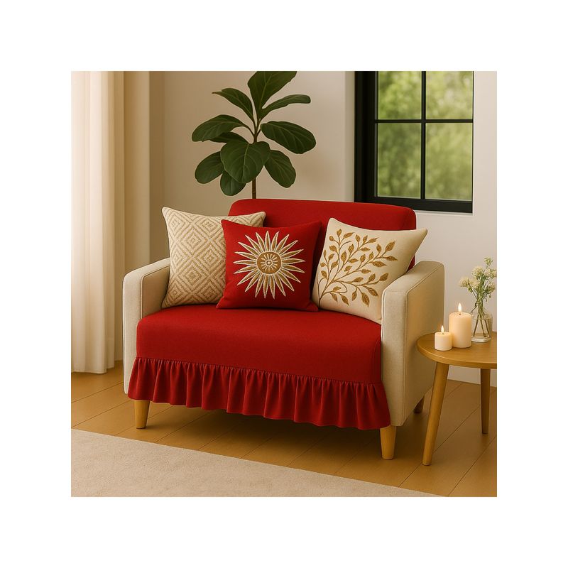 THROW PILLOW Red Pleated Sofa Cover 65x130 cm (1 Seater)