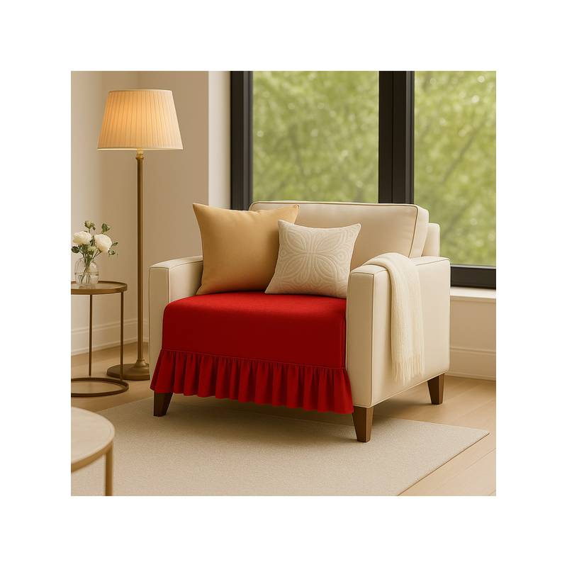 THROW PILLOW Red Pleated Sofa Cover 65x65 cm (1 Seater)