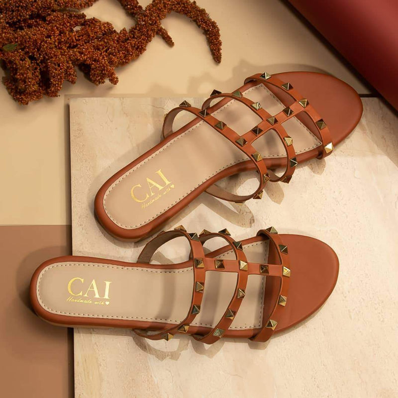 Tan slide on sandals store
