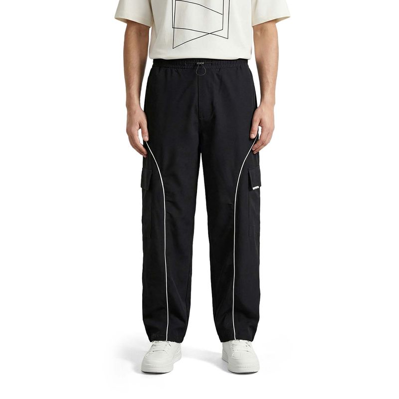 The Indian Garage Co Black Solid/Plain Mid Waist Cargo Pant (30)