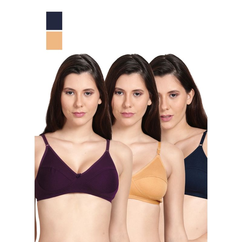 Shyaway Shyle Non Padded Seamed Everyday Bra Multicolor (Pack of 3) (32B)