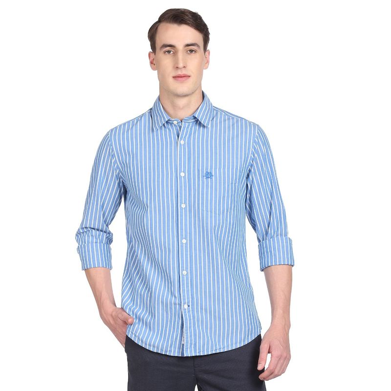U.S. POLO ASSN. Men Blue Premium Cotton Vertical Stripe Casual Shirt (XL)