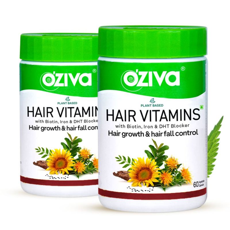 OZiva Hair Vitamins ( With Biotin, Vitamin E & Iron) For Hair Re-Growth & Hairfall Control Pack Of 2