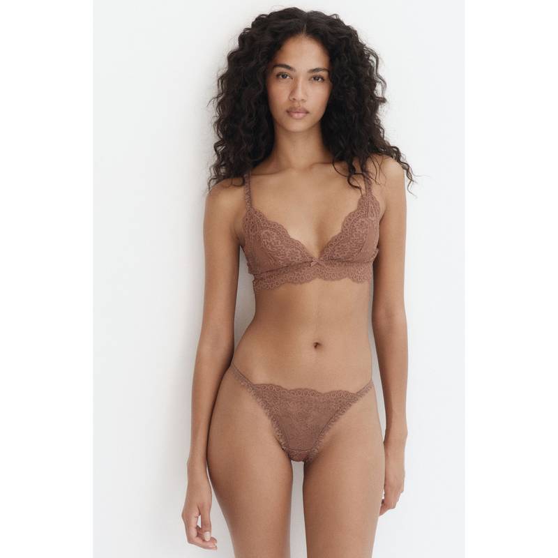H&M Women Brown 2-Pack Lace Tanga Thong Briefs (S)