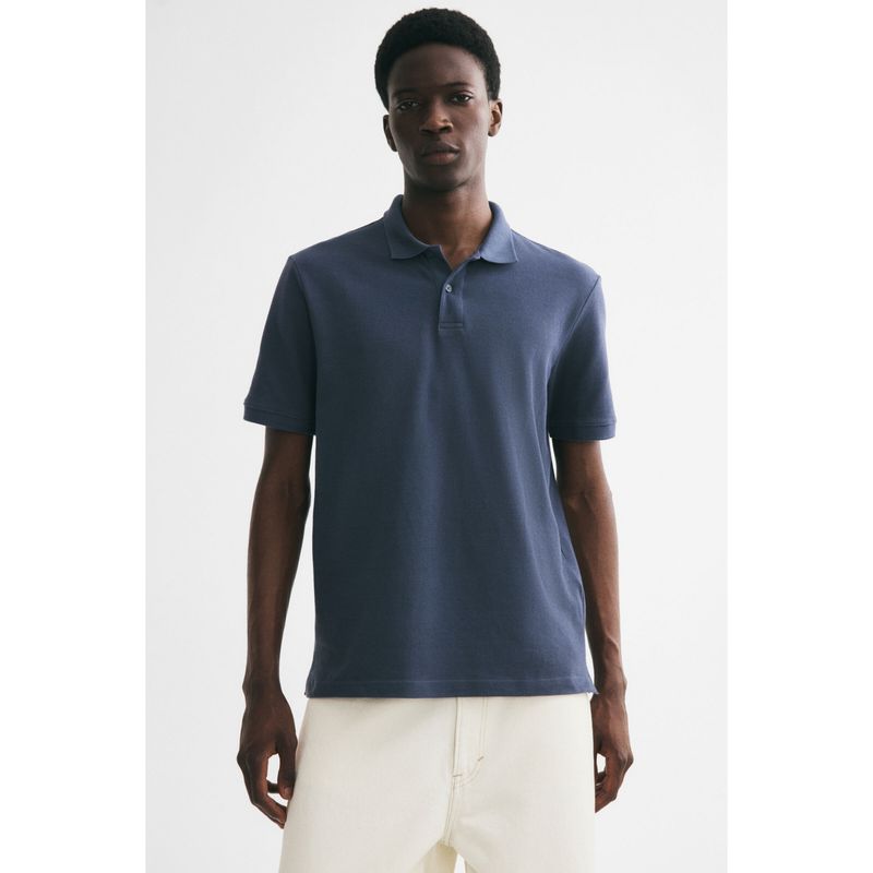 H&M Men Blue Regular Fit Polo Shirt (L)