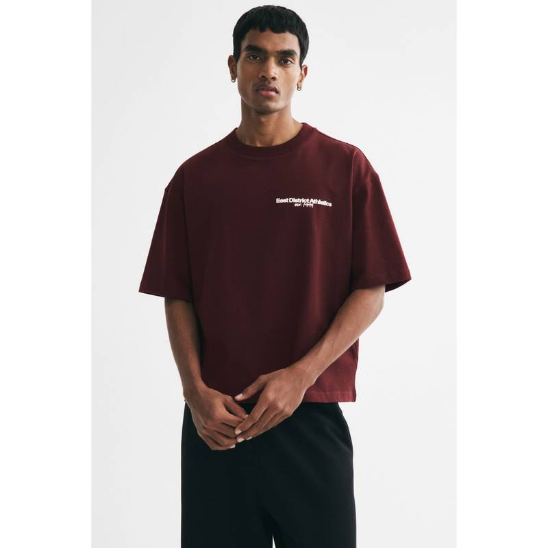 H&M Men Red Oversized Fit Printed T-Shirt (S)