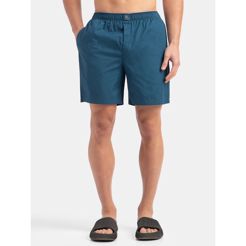 Jockey MC10 Men Super Combed Mercerized Cotton Woven Fabric Boxer Shorts-Seaport Teal (M)