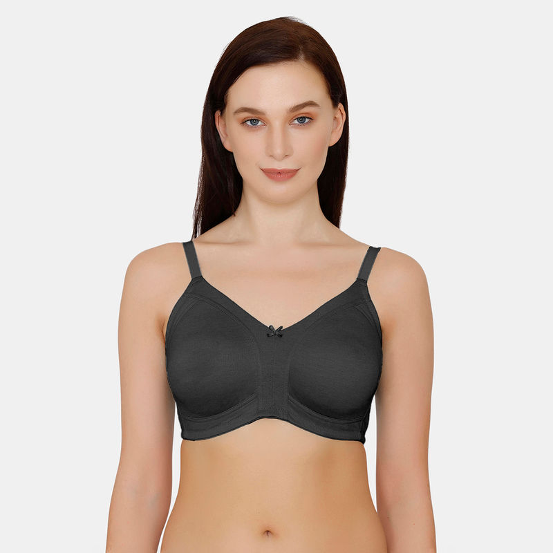 Zivame Mid Fashion Double Layered Non-wired Full Coverage T-shirt Bra - Anthracite - Black (36D)