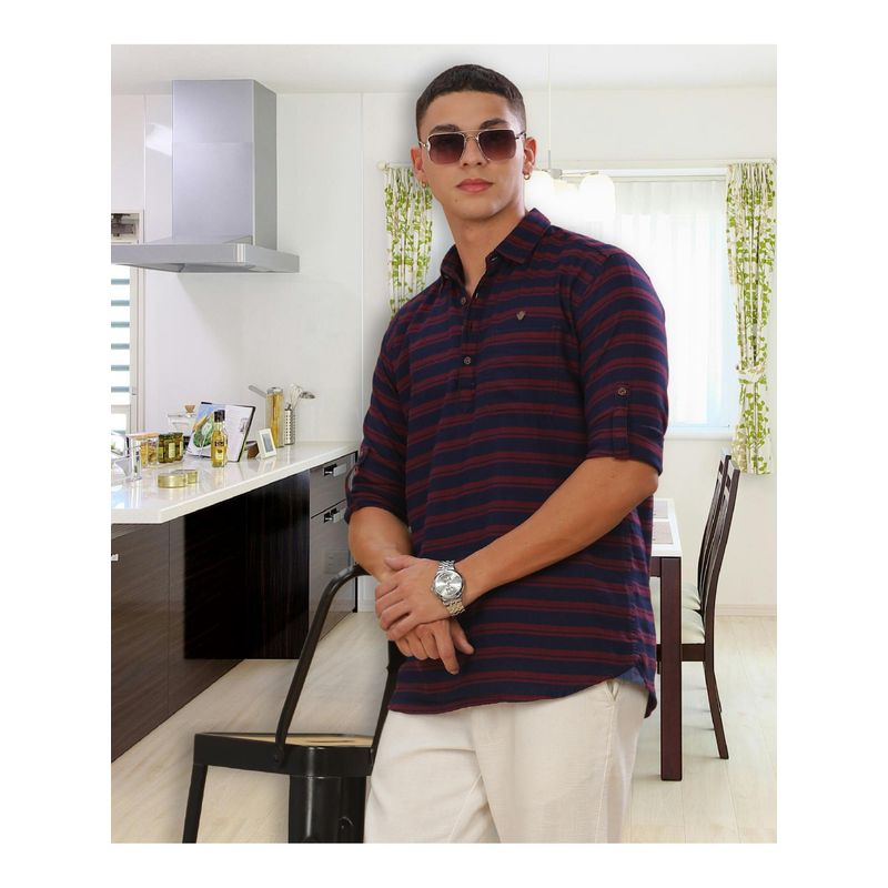 KUONS AVENUE Men's Tailored Fit Short Denim Kurta (M)