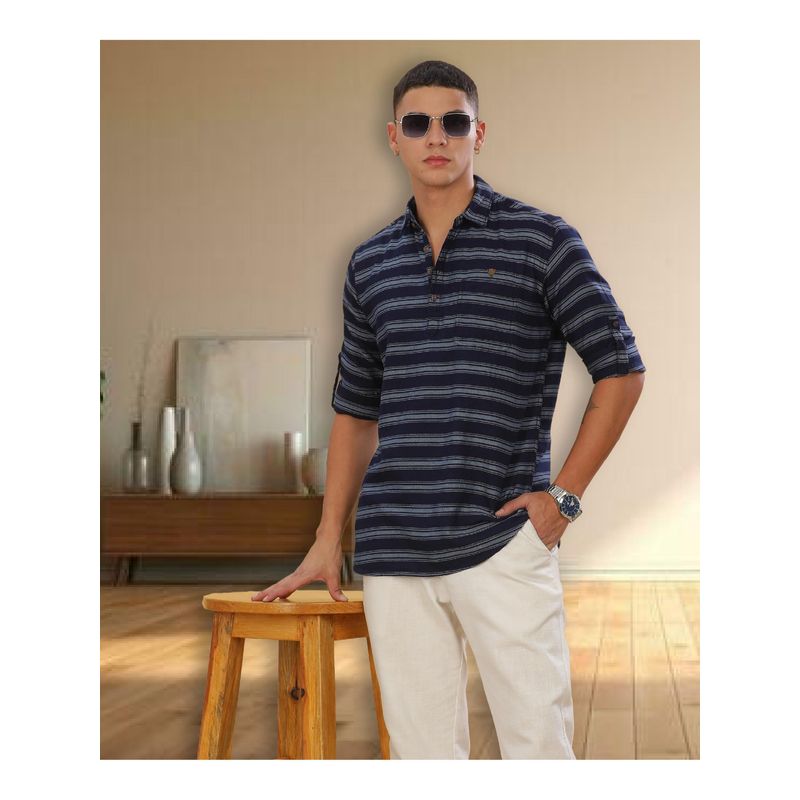 KUONS AVENUE Men's Tailored Fit Short Denim Kurta (M)