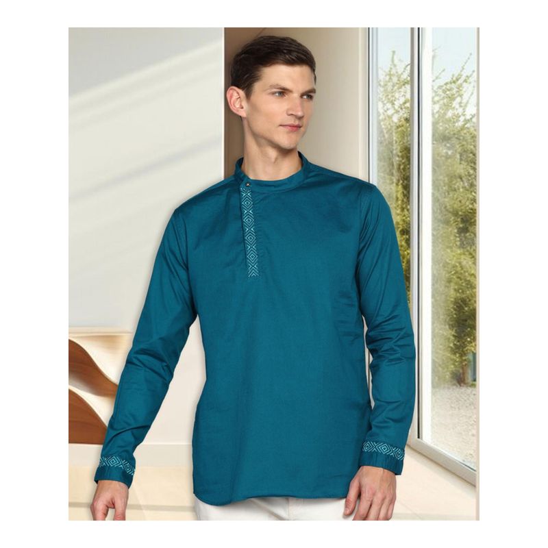 KUONS AVENUE Men's Cotton Twill Angrakha Festive Short Kurta (L)