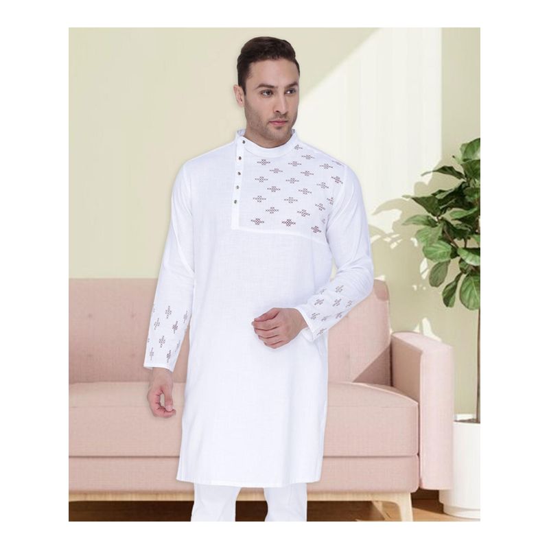 KUONS AVENUE Men's Cotton Slub Angrakha Festive Long Kurta (M)