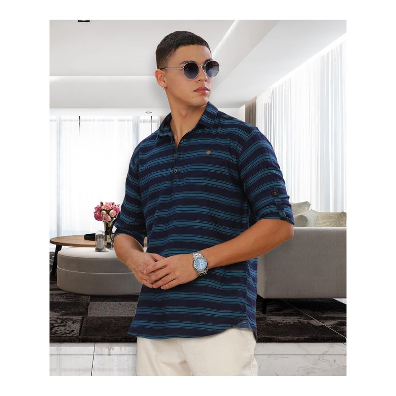 KUONS AVENUE Men's Tailored Fit Short Denim Kurta (M)