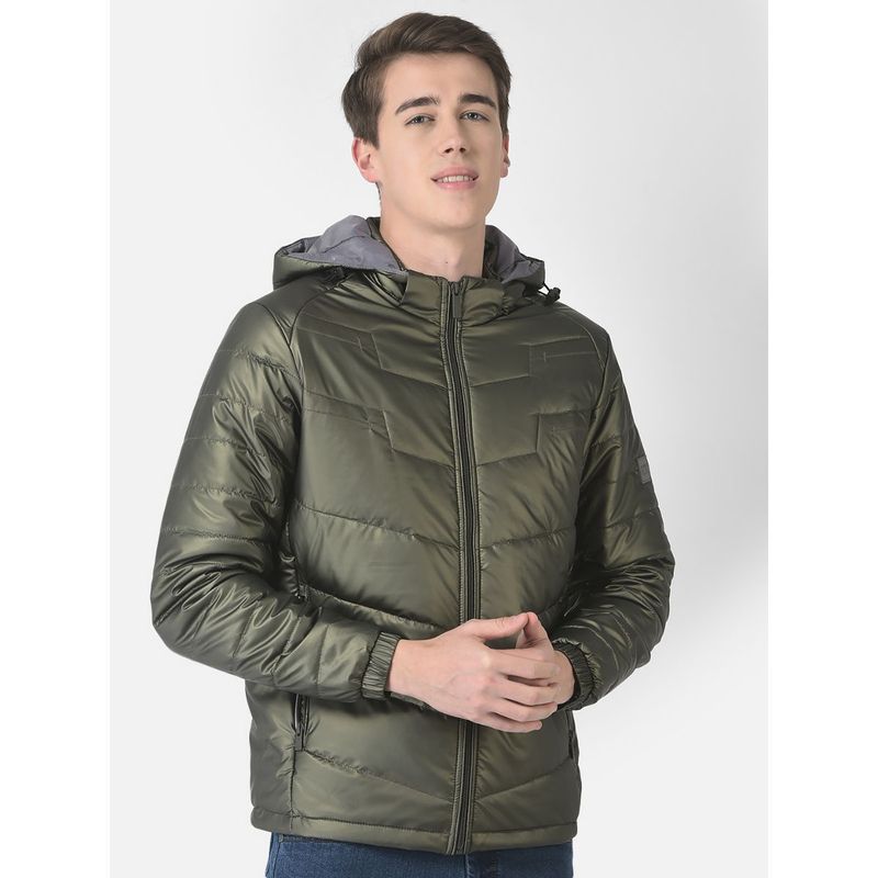 CRIMSOUNE CLUB Men Polished Olive Green Padded Jacket (L)