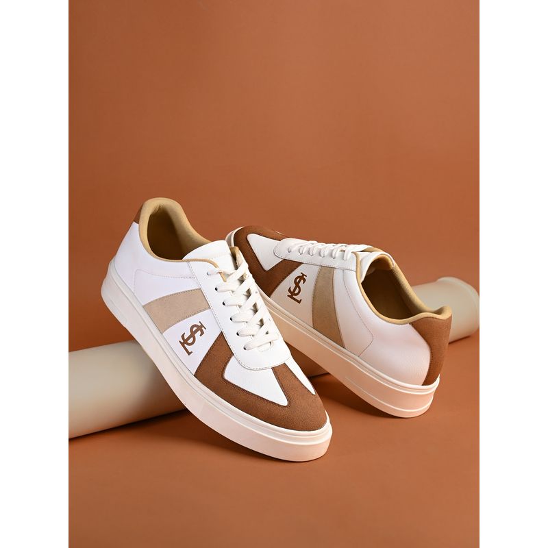 Louis Stitch White and Tan Comfortable Lace-Up Sneakers for Men (UK 8)