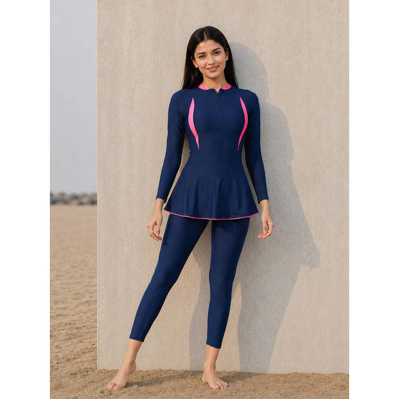 LYCOT Women Swimdress With Attached Tights Navy Blue (S)