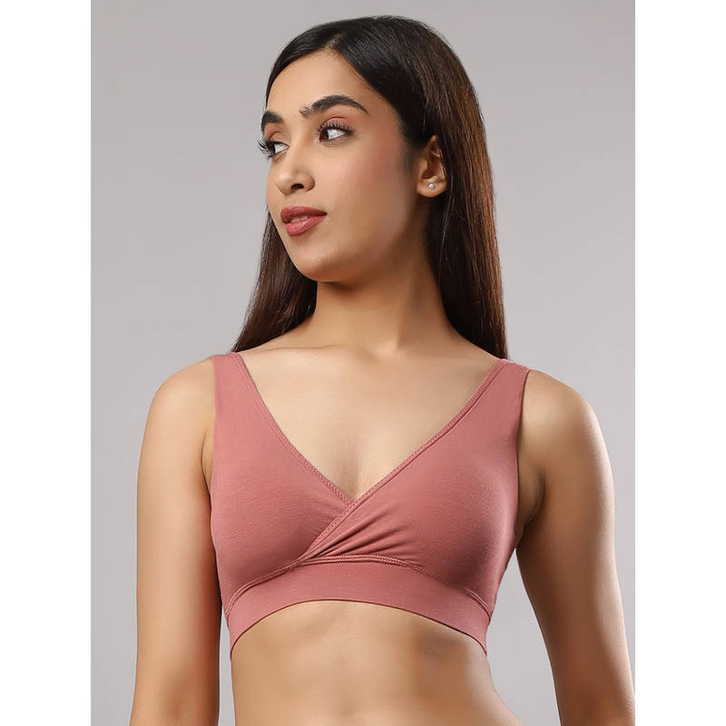 Mamma's Maternity Rose Pink Solid Antimicrobial Bamboo Fabric Padded Maternity/Nursing Bra (S)