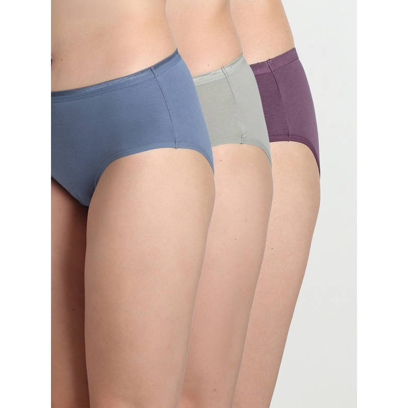 Wacoal Cotton Mid Waist Medium Coverage Hipster Panty Multi-Color (Pack of 3) (L)